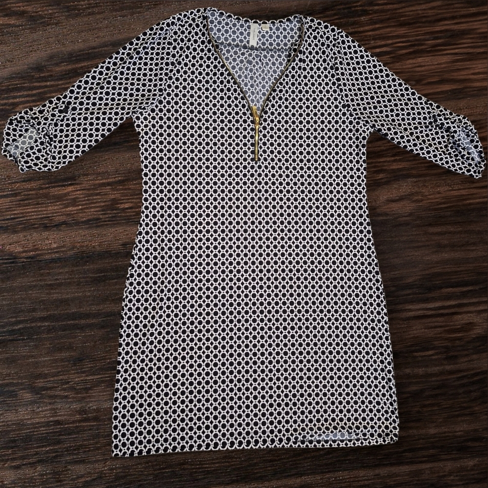 Tacera Black and White Geometric 3/4 sleeves Dress Size L - Picture 2 of 8